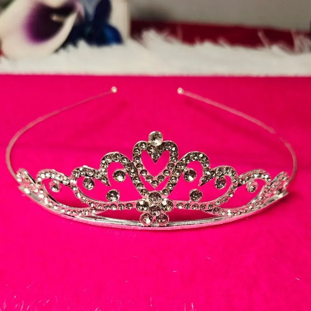 Heart Crystal Tiara – Romantic Bridal Fairy Princess Crown Regal Formal Fantasy